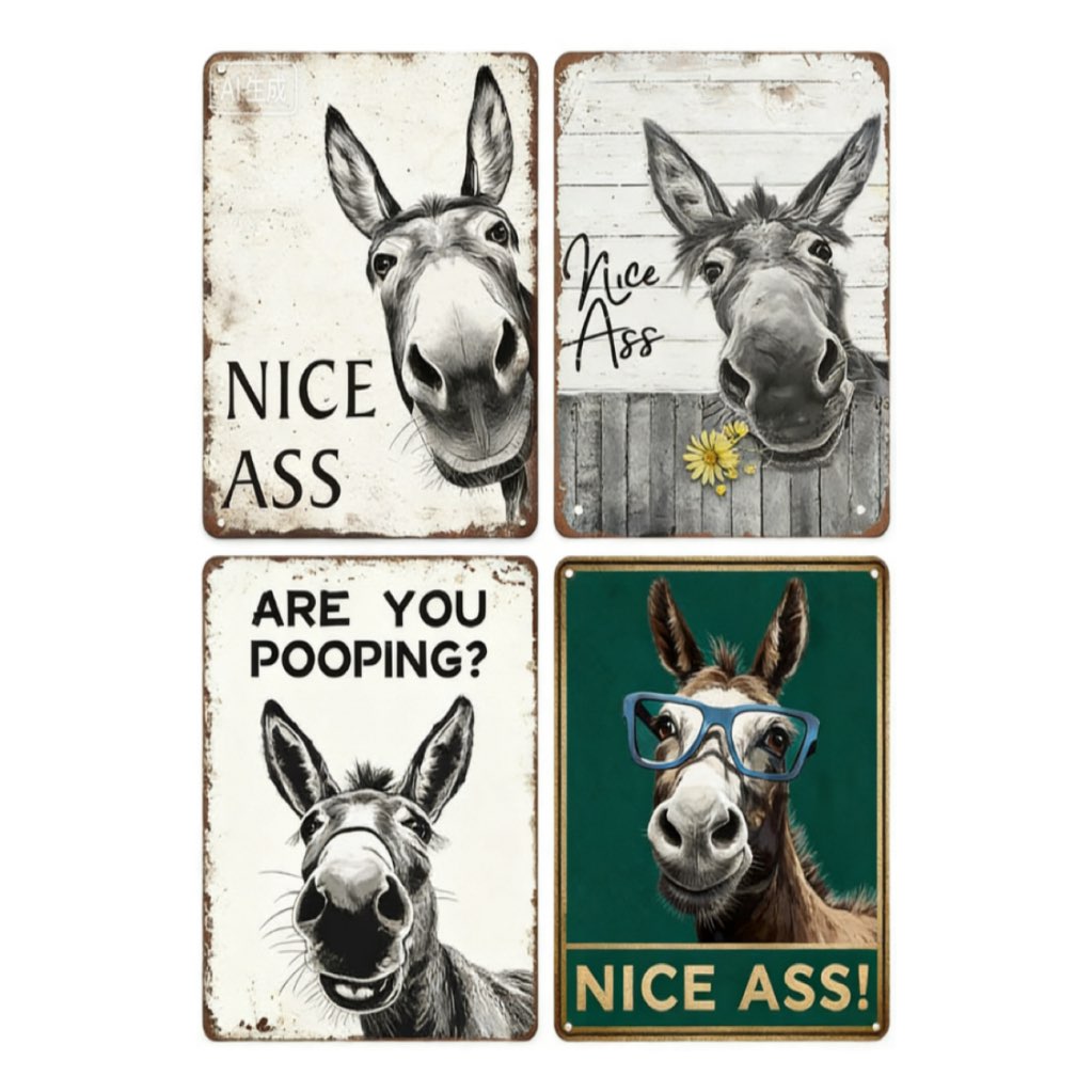 Funny Donkey "Cheese Heads" Bathroom Art Sign