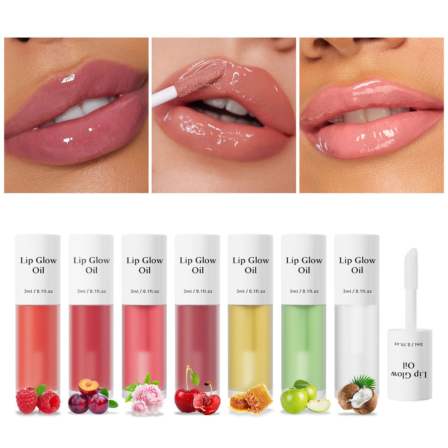 π 7-Color Fruit-Flavored Lip Oil - Hydrating Moisturizing Mirror-Gloss Lip Gloss