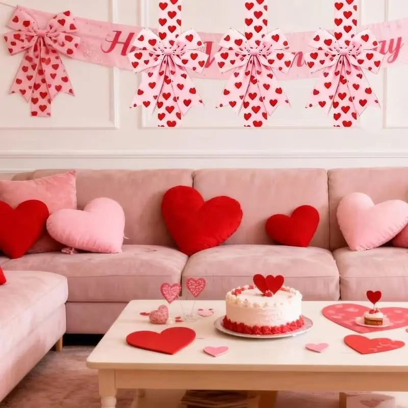 Valentine's Day Pink Heart Large Bow Decoration