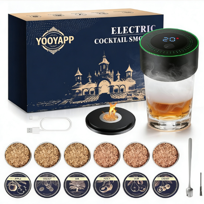 Rechargeable Whiskey Smoker Kit - Built-in Lighter + 6 Wood Chips (No Butane)