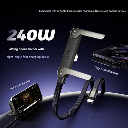 2-in-1 Super Fast Charging Cable with Phone Stand – 240W Invisible Holder