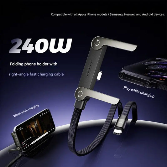 2-in-1 Super Fast Charging Cable with Phone Stand – 240W Invisible Holder