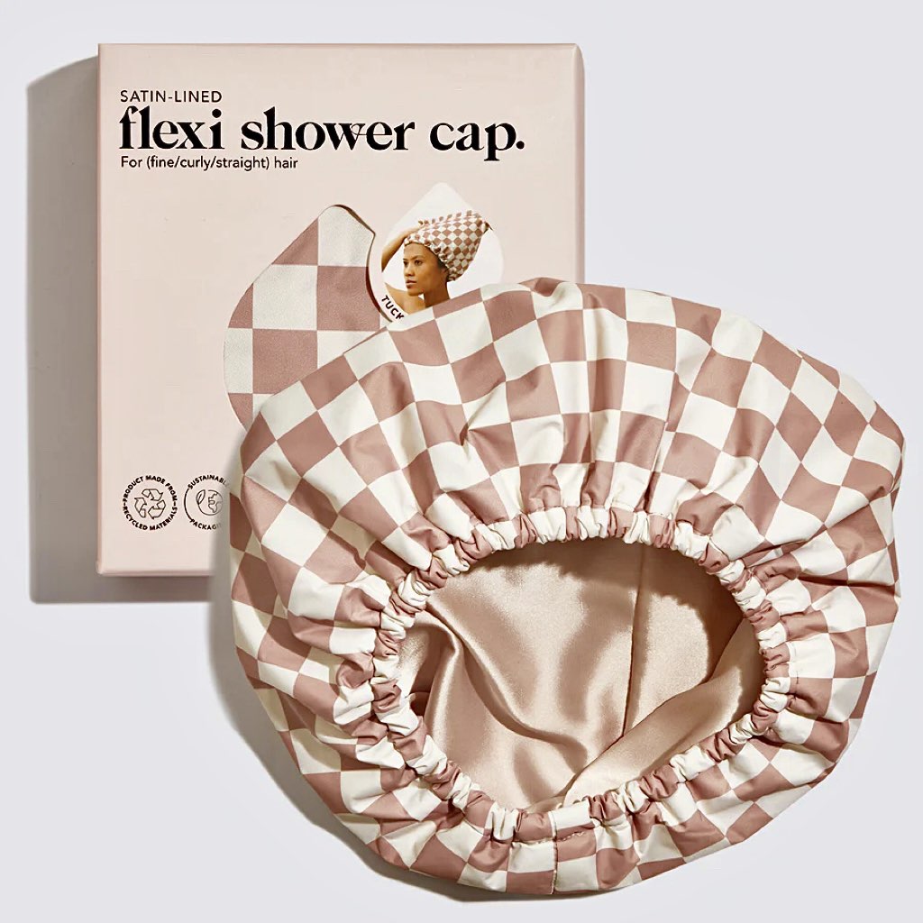 Terracotta Checker Satin Shower Cap