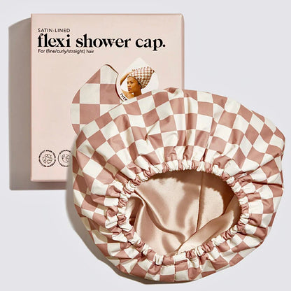 Terracotta Checker Satin Shower Cap