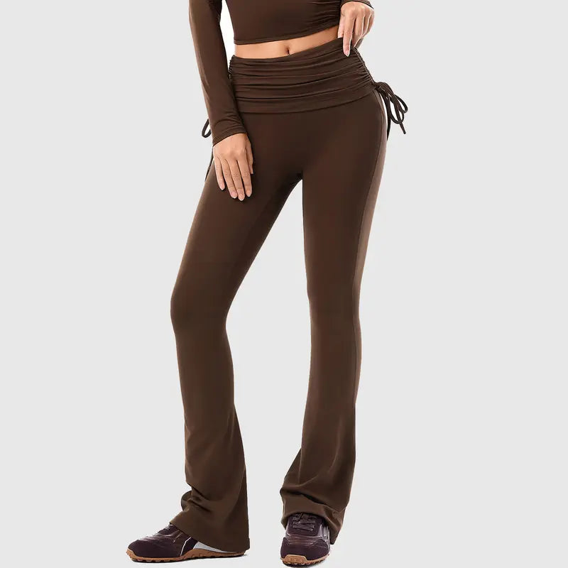 Fold Over No Front Seam Flared Leggings