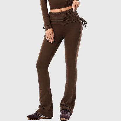 Fold Over No Front Seam Flared Leggings