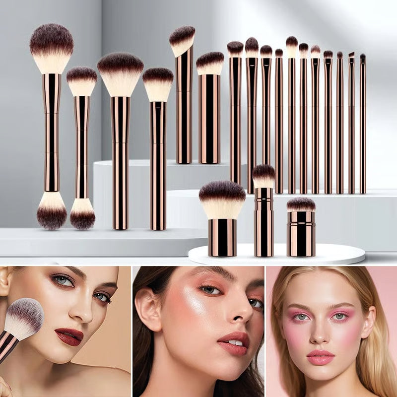 20-piece coffee-coloured makeup brush set