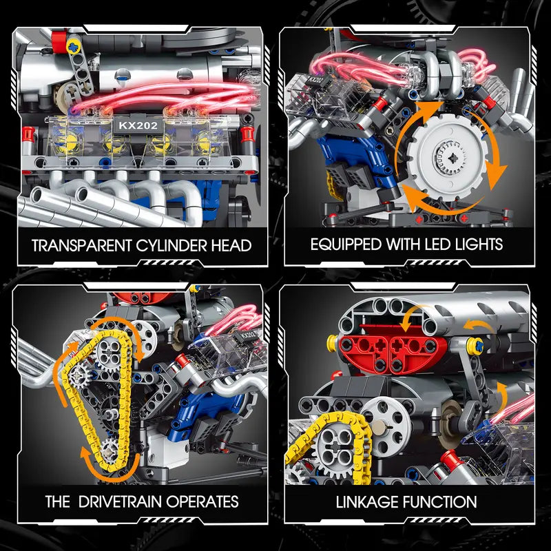 665PCS Working V8 Engine Model Kit