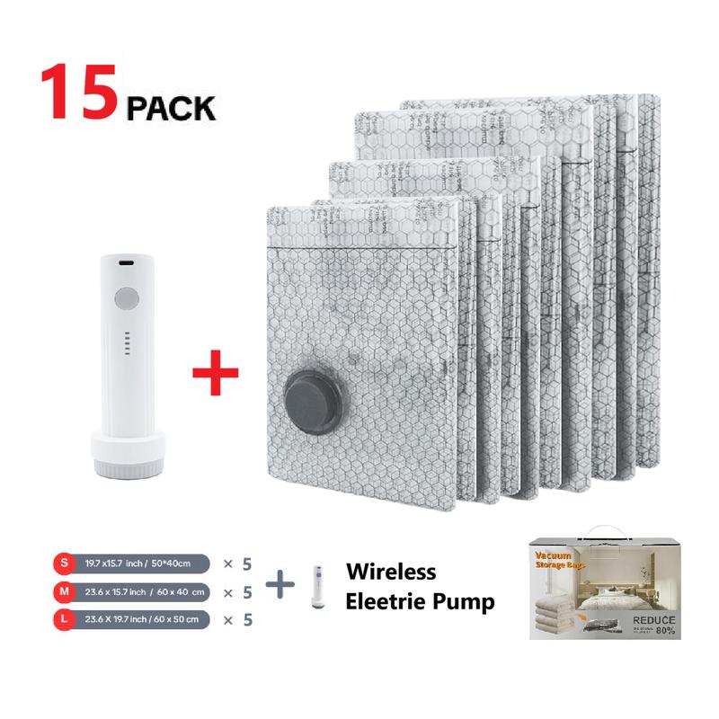 Cordless Rechargeable Vacuum Compression Bag Set