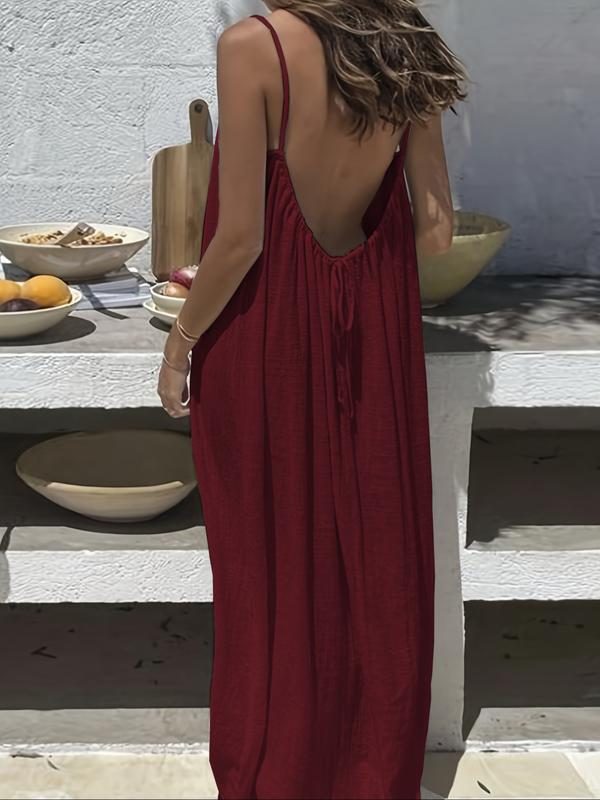 Women's Solid Color Backless Cami Dress