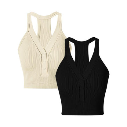 V-Neck Ribbed Sports Bra