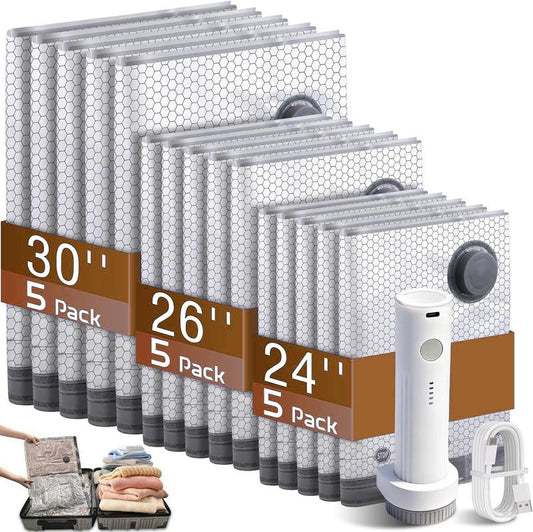 Cordless Rechargeable Vacuum Compression Bag Set