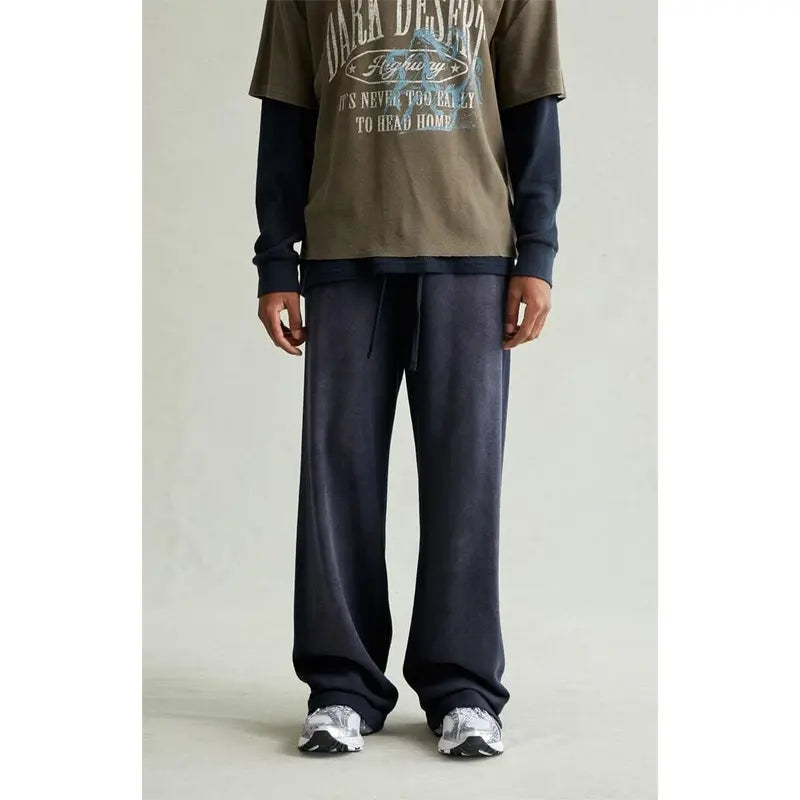 Men's Navy Washed Fleece Extreme Baggy Sweatpants