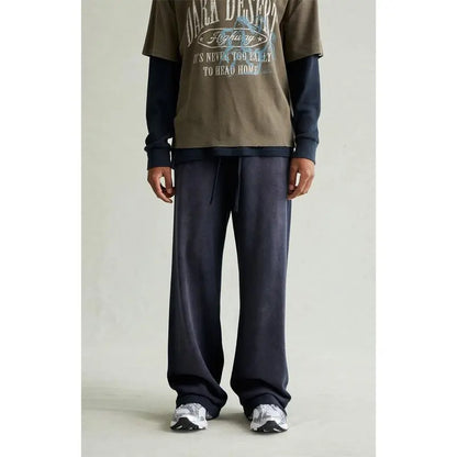 Men's Navy Washed Fleece Extreme Baggy Sweatpants