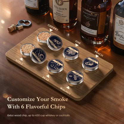 Rechargeable Whiskey Smoker Kit - Built-in Lighter + 6 Wood Chips (No Butane)