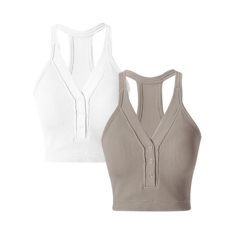 V-Neck Ribbed Sports Bra
