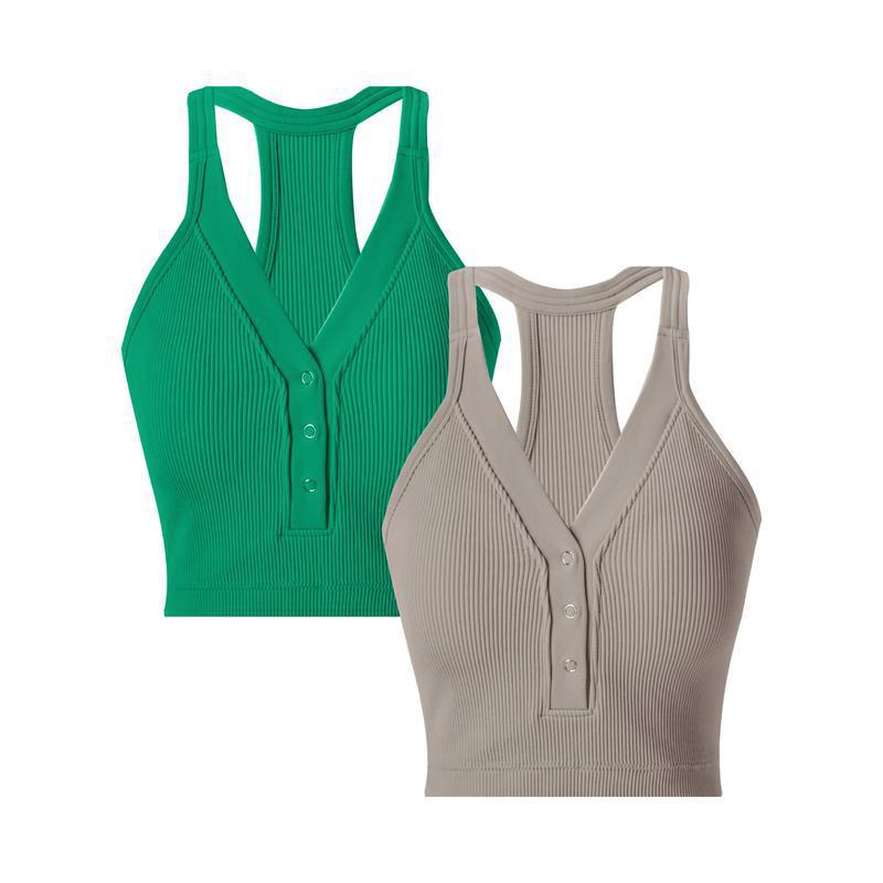 V-Neck Ribbed Sports Bra