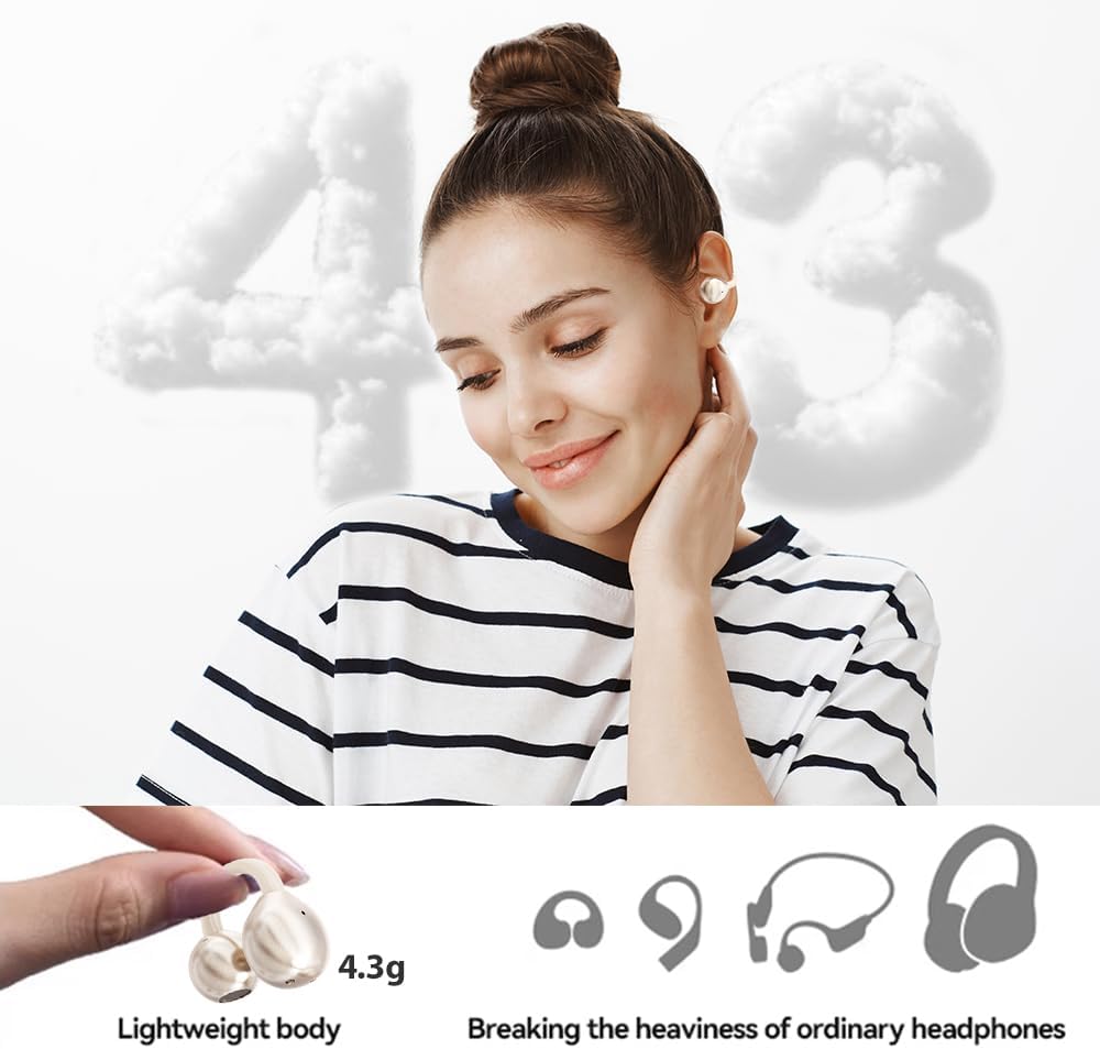 Clip-On Open Ear Wireless Earbuds | Bluetooth 5.4 AI Translation Headphones
