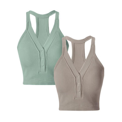 V-Neck Ribbed Sports Bra