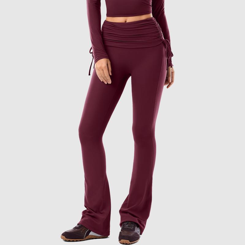 Fold Over No Front Seam Flared Leggings