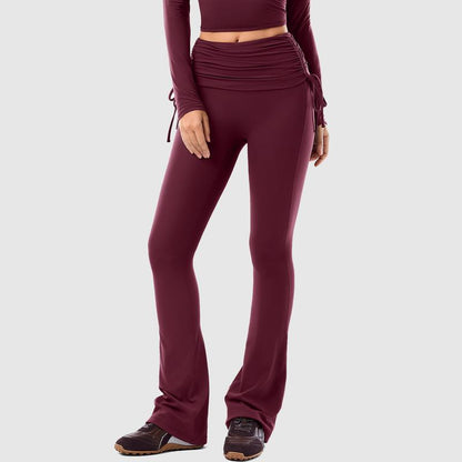 Fold Over No Front Seam Flared Leggings
