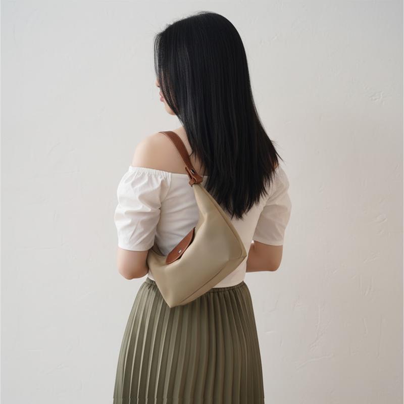 Stylish Nylon Crescent Satchel with Adjustable Strap