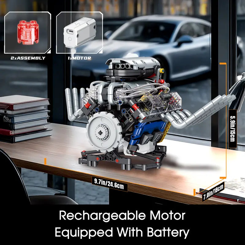 665PCS Working V8 Engine Model Kit
