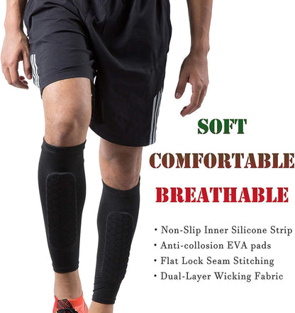 2X Outdoor Soccer/Football Shin Guards - Honeycomb Calf Protective Gear