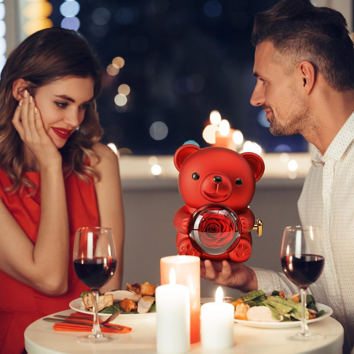 Cute Teddy Bear with Preserved Rose