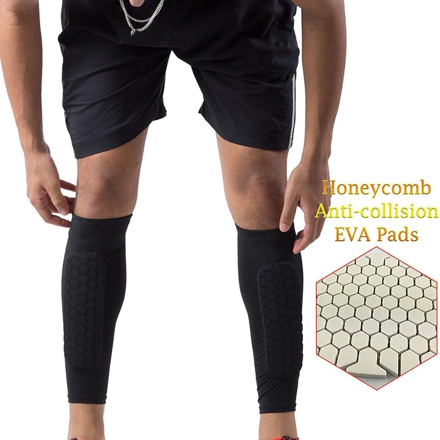 2X Outdoor Soccer/Football Shin Guards - Honeycomb Calf Protective Gear