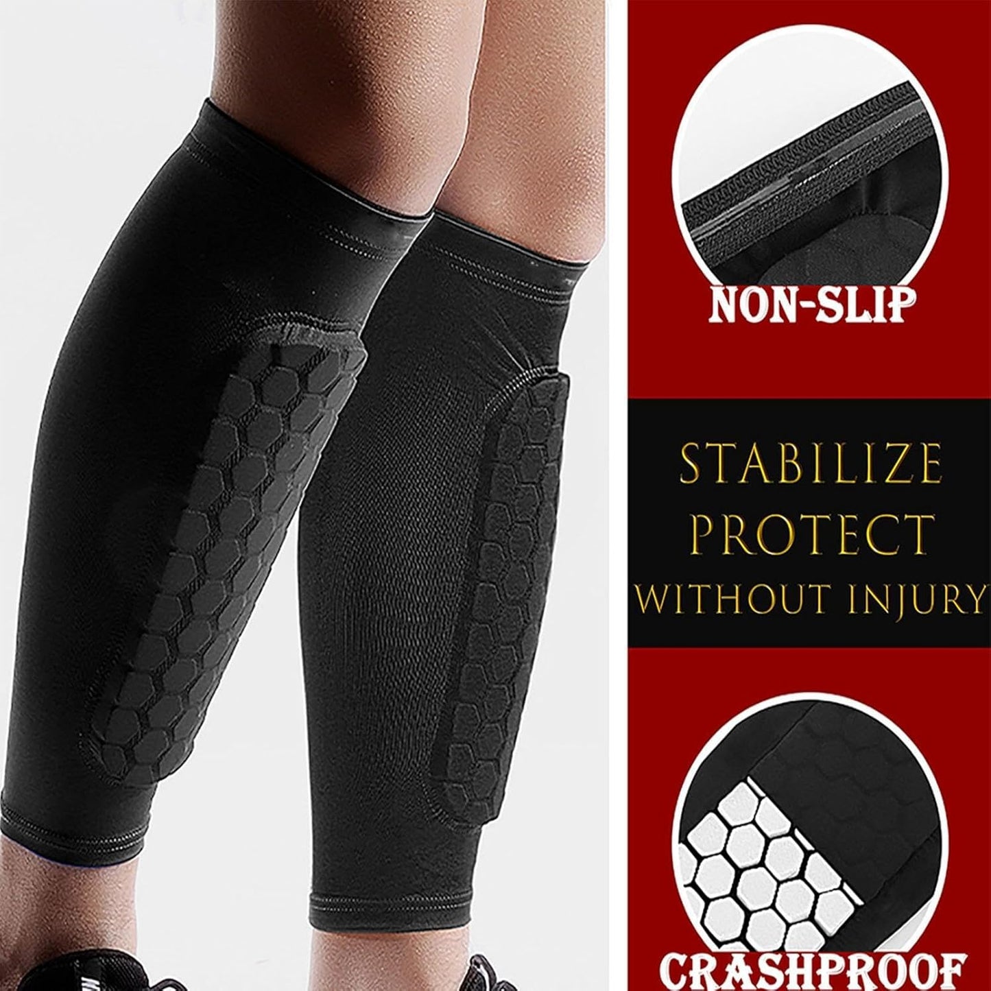 2X Outdoor Soccer/Football Shin Guards - Honeycomb Calf Protective Gear