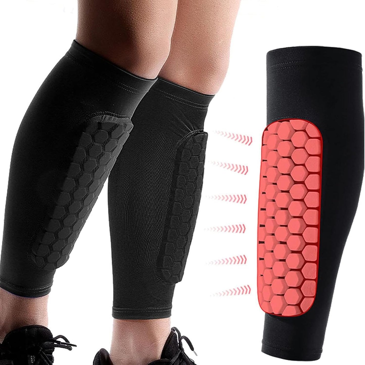 2X Outdoor Soccer/Football Shin Guards - Honeycomb Calf Protective Gear
