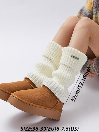 Women's Basic Solid Metal Label Decor Leg Warmers