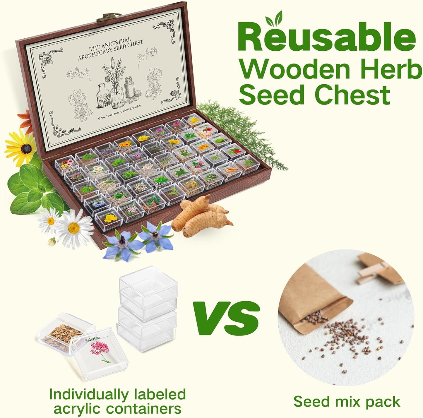 The Ancestral Apothecary Seed Chest - 40 Varieties of Medicinal Herb Seeds