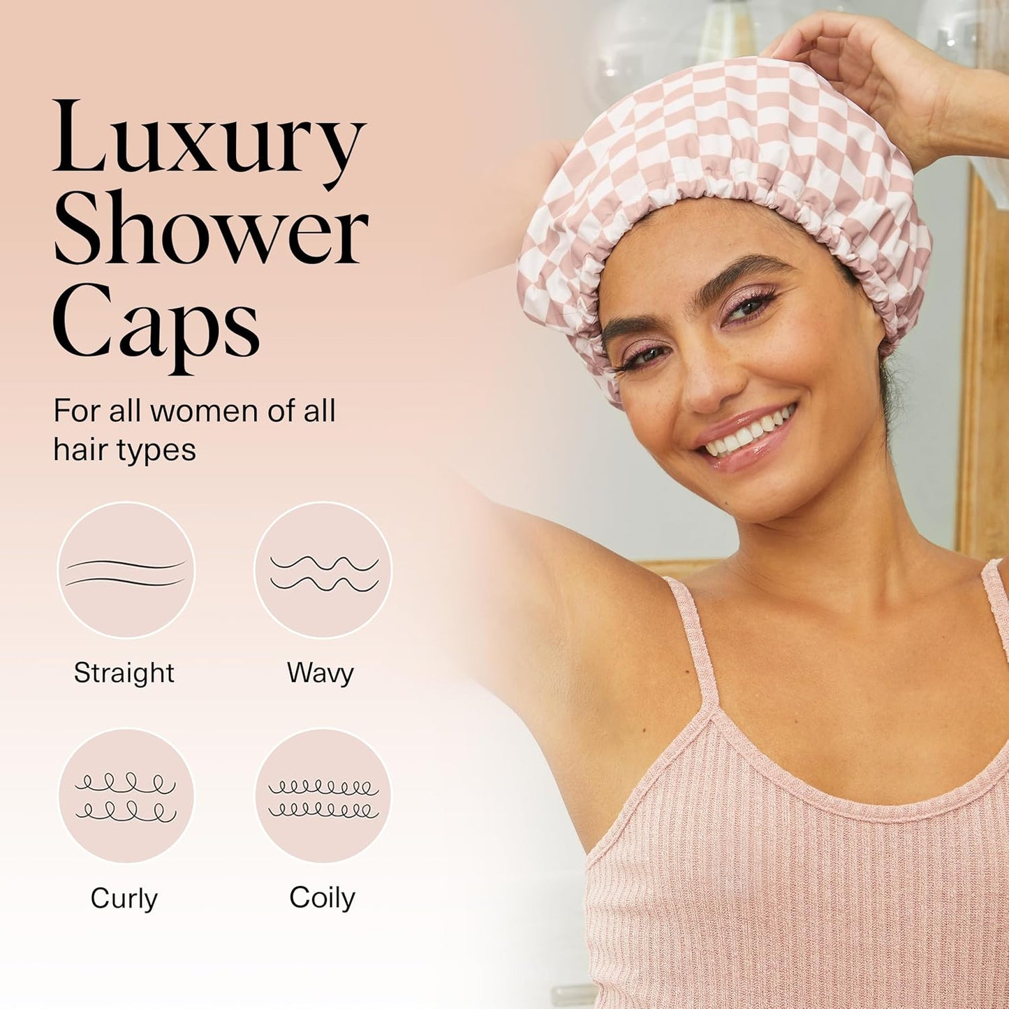 Terracotta Checker Satin Shower Cap