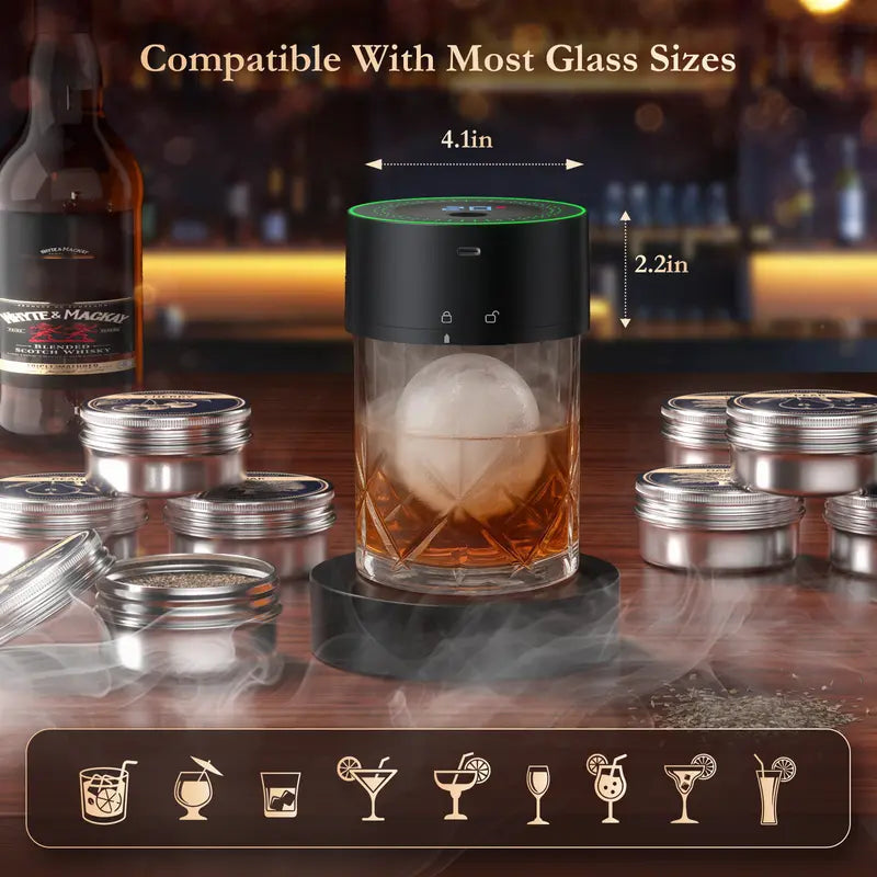 Rechargeable Whiskey Smoker Kit - Built-in Lighter + 6 Wood Chips (No Butane)