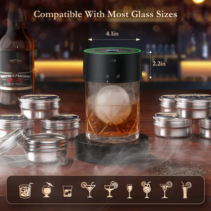 Rechargeable Whiskey Smoker Kit - Built-in Lighter + 6 Wood Chips (No Butane)