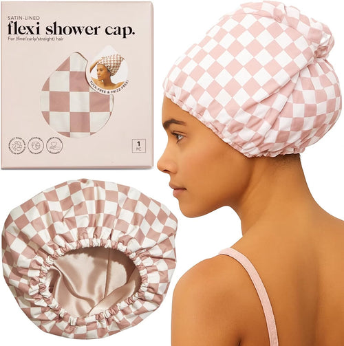 Terracotta Checker Satin Shower Cap