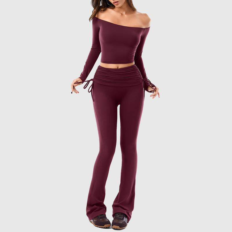 Fold Over No Front Seam Flared Leggings