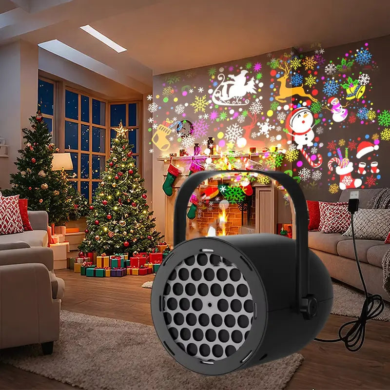 16-Pattern USB Christmas Projector – Home & Car Holiday Magic!