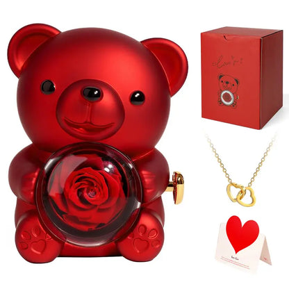 Cute Teddy Bear with Preserved Rose