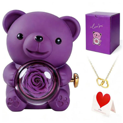 Cute Teddy Bear with Preserved Rose