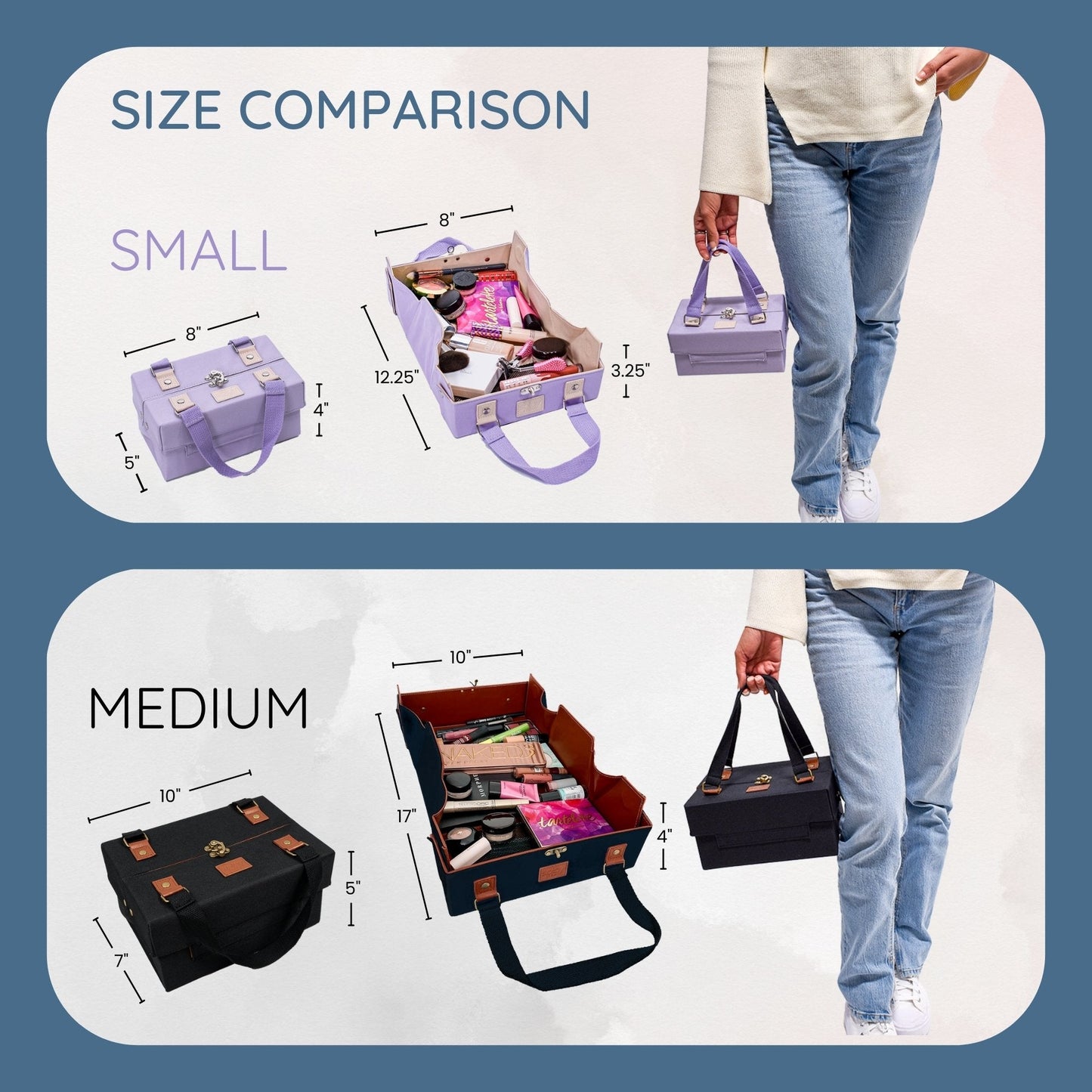 Leather Cosmetic Bag That Opens Into a Tray