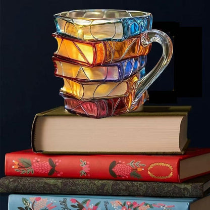 3D Painted Book Stack Coffee Mug - Novelty Acrylic Mug Gift ✨