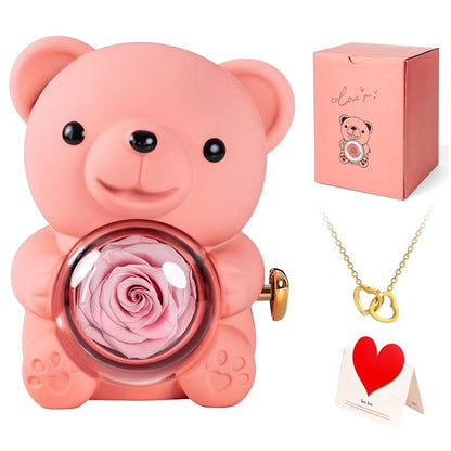 Cute Teddy Bear with Preserved Rose