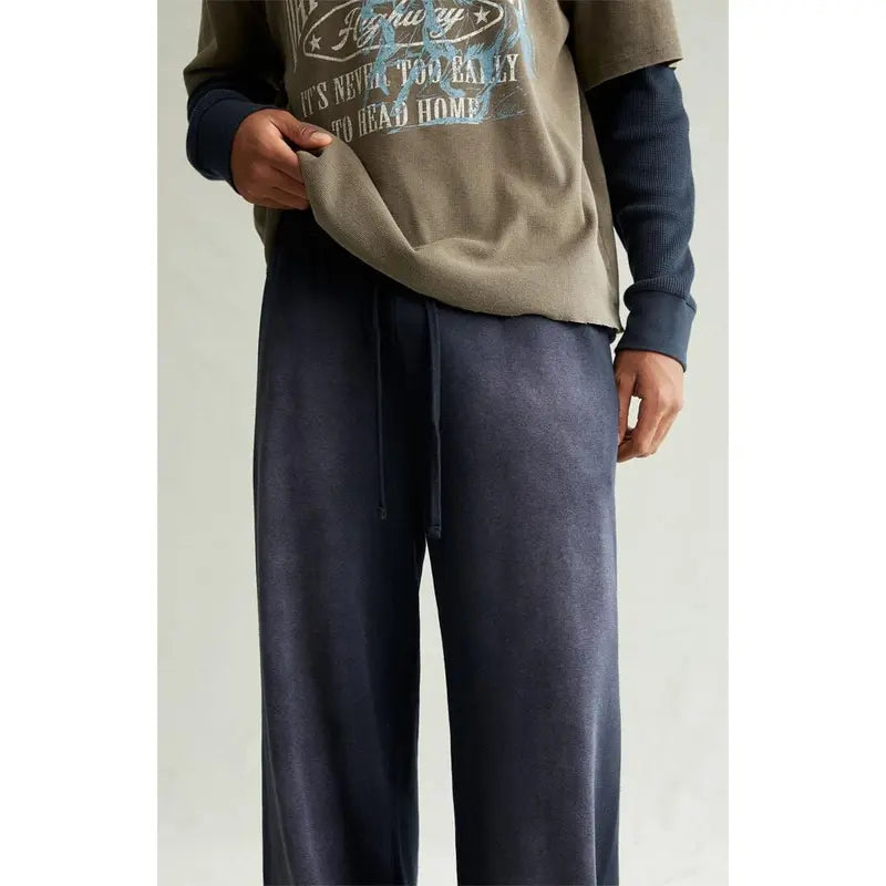 Men's Navy Washed Fleece Extreme Baggy Sweatpants