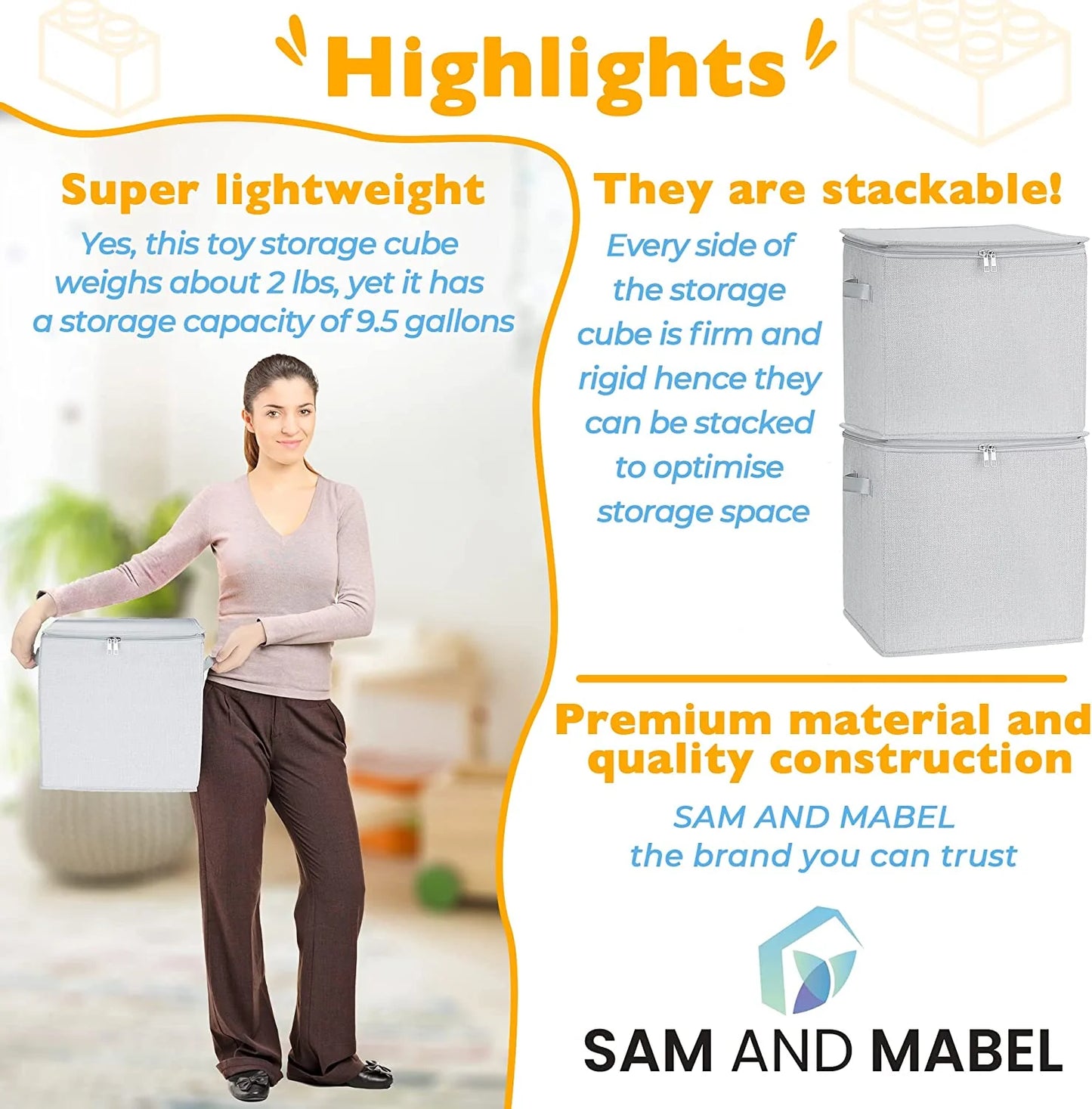 Stackable and Foldable Cube Toy Organizer and Storage Bin