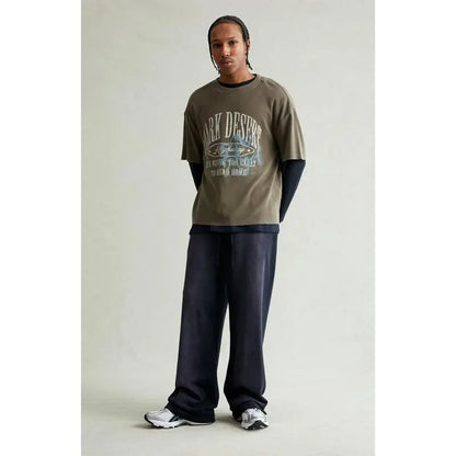 Men's Navy Washed Fleece Extreme Baggy Sweatpants