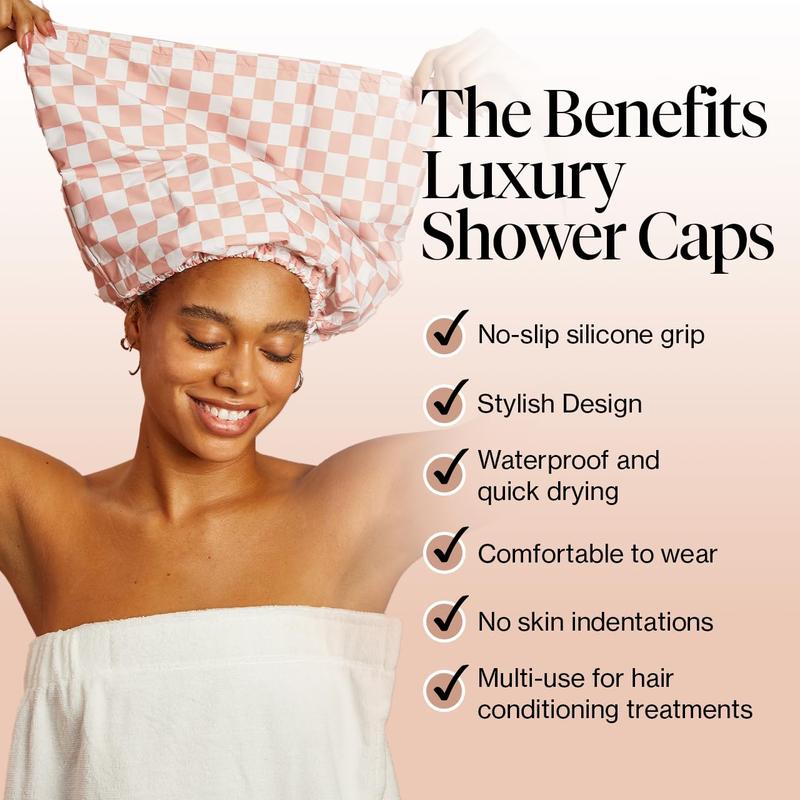 Terracotta Checker Satin Shower Cap