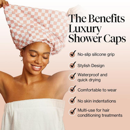 Terracotta Checker Satin Shower Cap